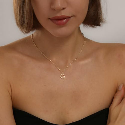 Initial Necklace for Women 14K Gold Silver Dainty Letter Necklace | Personalized Monogram Name Charm Pendant, Simple Bead Chain, Trendy Jewelry Gift, Non Tarnish - style: G