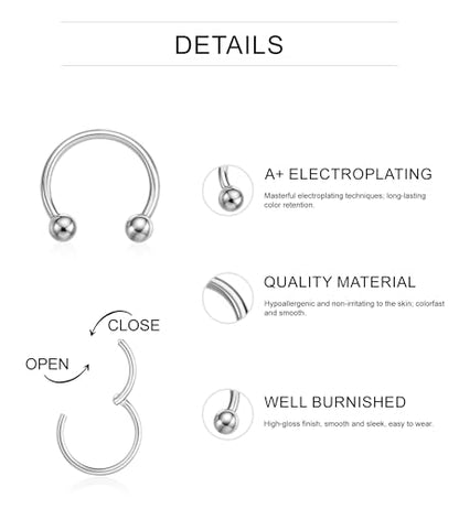 16PCS Surgical Stainless Steel Hinged Clicker Segment Horseshoe Septum Lip Eyebrow Rings 16G Nose Ring Hoop Cartilage Helix Conch Tragus Rook Daith Earrings Piercing Jewelry for Women Men 6mm 8mm 10mm 12mm - color: Silver Tone