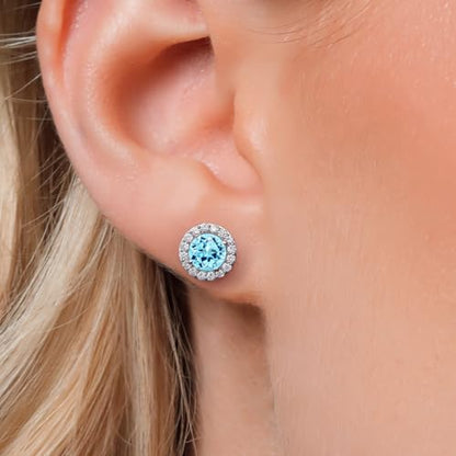 Gem Stone King 14K White Gold 6MM Round Gemstone Birthstone Stud Earrings with Removable Jackets and Lab Grown Diamond Accents | Gold Earrings For Women | Fine Jewelry Gift for Her Mom Women Wife - color: Apatite