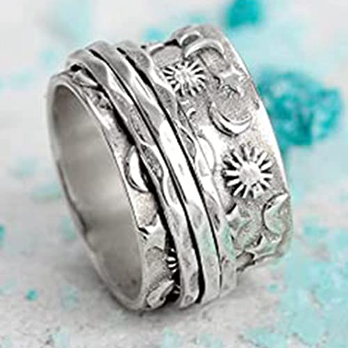 Jude Jewelers Stainless Steel Hammered Sun Moon Star Rotating Spinner Statement Band Ring