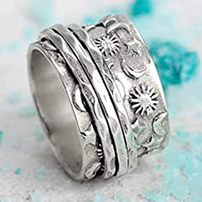 Jude Jewelers Stainless Steel Hammered Sun Moon Star Rotating Spinner Statement Band Ring