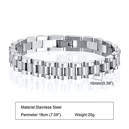 MPRAINBOW 2pcs 18K Gold Plated Chain Link Bracelet, Stainless Steel Crystal Friendship Bracelets Bangle,Watch Band Chains Wristband Jewelry with Adjust Tool - color: Silver-18cm