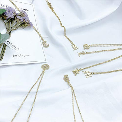 Old English Initial Alphabet Letter Necklace - style: G-Gold