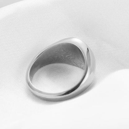 MYNENEY Stainless Steel Round Statement Pinky Signet Rings for Men Women - color: Cat's eye-Silver