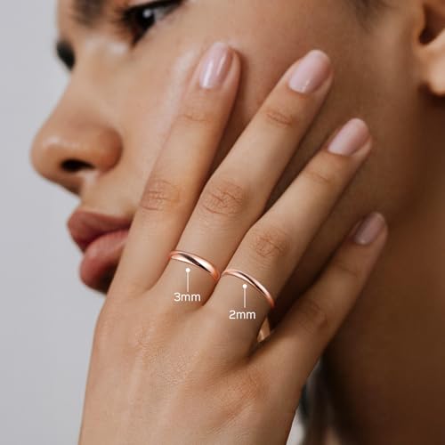 ChicSilver 2/3/5mm 925 Sterling Silver Ring Customizable Plain Dome High Polished Wedding Band Comfort Fit Size 4-12 - color: 3MM Rose Gold