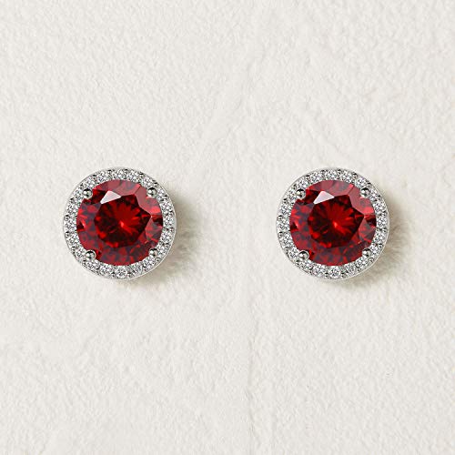 SWEETV Cubic Zirconia Stud Earrings, 8mm Round Cut, Rhinestone Hypoallergenic Earrings for Women & Girls | 9mm Round Cut Hypoallergenic 925 Sterling Silver Stud Earrings for Bridal Bridesmaid Prom Weddings Parties,Silver - color: 05.Ruby