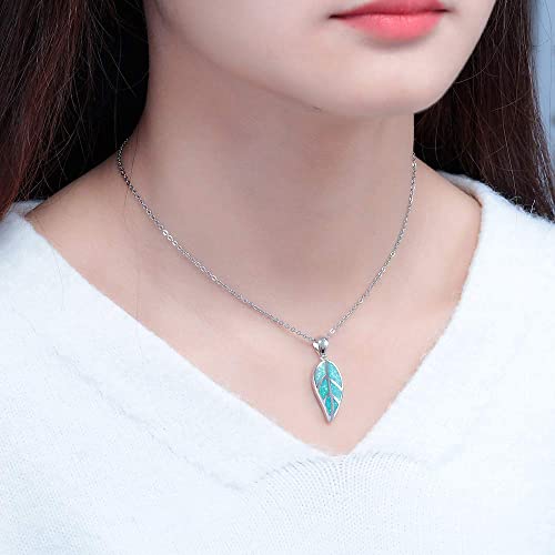 CiNily Opal Leaf/Flower Pendant Necklace for Women Silver Plated Jewelry Gift - color: green