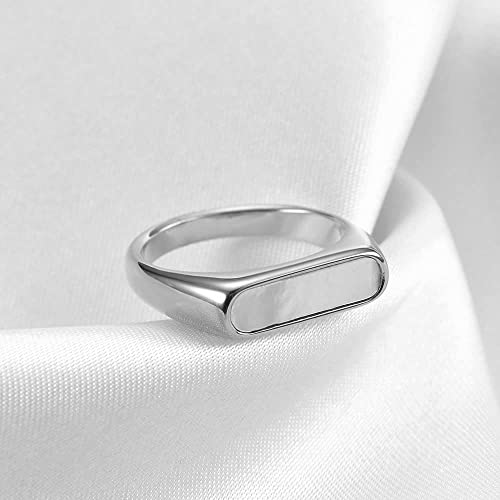 VQYSKO 14K Gold Plated Signet Ring | Statement Band Jewelry for Women - color: Silver + White