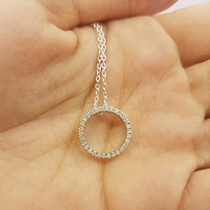 or Lab Grown White Diamond Circle Pendant | 1/4 Ctw | Round Cubic Zirconia | 18 inch Silver Chain | Women | 925 Sterling Silver - style: Cubic Zirconia