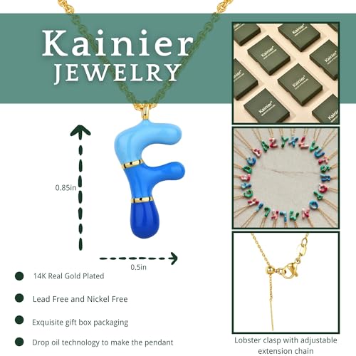 Kainier Bubble Letter Initial Necklace for Women, Colorful Balloon Alphabet Name Pendant Dainty Cute 14K Gold Plated Necklaces Jewelry Gifts… - color: Colourful, style: F