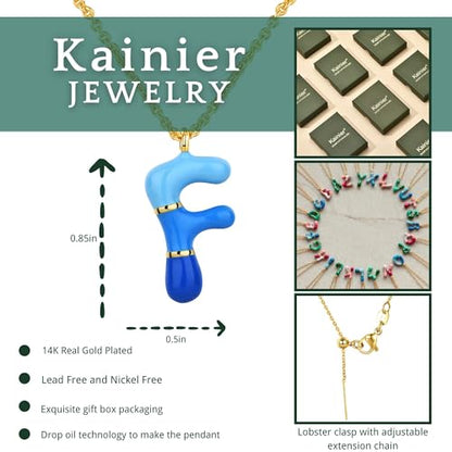 Kainier Bubble Letter Initial Necklace for Women, Colorful Balloon Alphabet Name Pendant Dainty Cute 14K Gold Plated Necklaces Jewelry Gifts… - color: Colourful, style: F