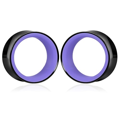 DOEARKO 2Pcs Ear Gauges Hollow 316L Stainless Steel Double Flared Ear Plugs Tunnels Stretcher Body Piercing Earring Jewelry for Women Men 2G(6mm)-1"(25mm) - color: B&P, size: 22mm(7/8")