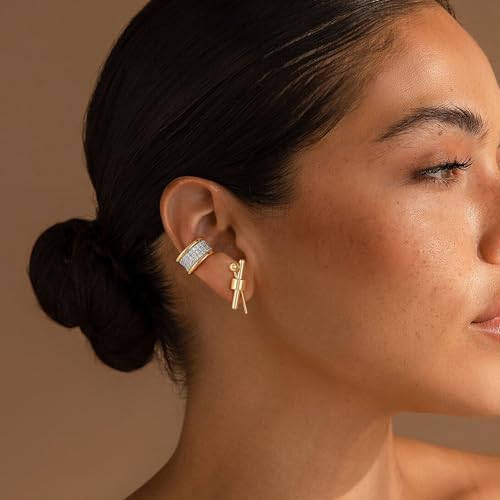 Sparkle Ear Cuff for Women, Non Piercing Single | 14K Gold Plated Brass, Clear Cubic Zirconia Accents, Fixed 3.8-3.9 mm Opening, Single Non-Piercing Cuff For Ear Stacks - style: Classic Sparkle