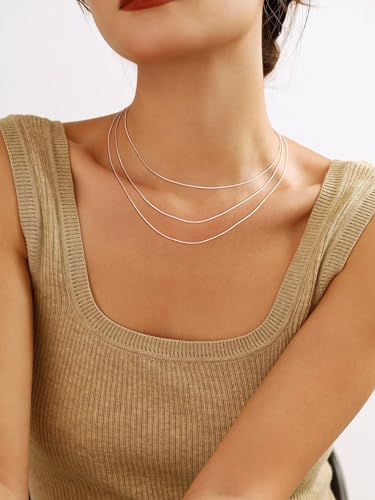Gold & Silver Layered Chain Necklaces for Women Men,Stackable Dainty Figaro Cuban Paperclip Snake Link Jewelry Set