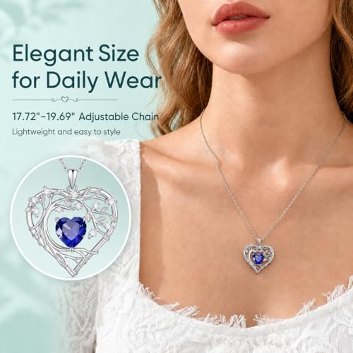 Gamtic Tree of Life Birthstone Pendant Necklace - Heart Cubic Zirconia Diamond Necklace Birth Month Necklaces Birthday Gift for Her Wife Mom Daughter Grandma Girlfriend Anniversary Jewelry Gift - style: September