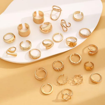 Chunky Gold Rings for Women Rhinestone Stackable Knuckle Ring Set Open Adjustable Statement Ring Set Dainty Crown Cross Midi Rings Fashion Jewelry Gift for Women - color: Gold7