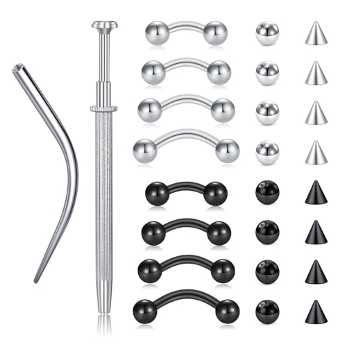 VCMART Eyebrow Piercing Jewelry Stainless Steel Curved Barbell Tiny Rook Earring Eyebrow Ring Vertical Labret Lip Jewelry Ear Rook Helix Conch Daith for Women Men 16g 6mm/8mm/10mm/12mm - color: 1 -silver & black
