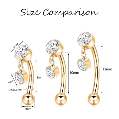 PEAKLINK G23 Titanium Belly Button Ring 14G Belly Piercing Jewelry Belly Barbell Navel Ring Navel Barbell Stud 8mm 10mm 12mm - color: Style1:Gold with Clear CZ