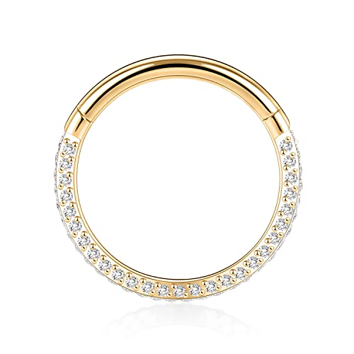 GAGABODY Septum Clicker Conch Piercing Jewelry 16 Gauge Earrings Hoop 20g Ring Nose Hoops Surgical Steel Lip Rings with 3 Sides CZ Helix Rook Cartilage Earrings - color: Style11:Gold+3 Sides CZ
