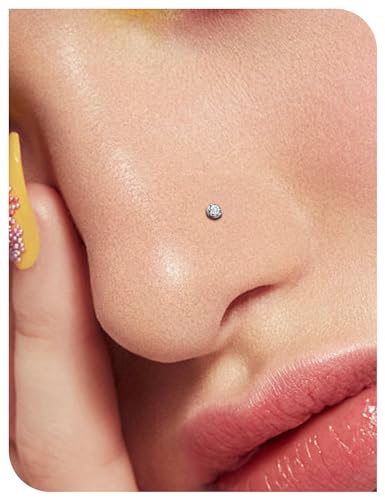 18G 20G 22G Stainless Surgical Steel Titanium Nose Rings Studs for Women L Shaped Nose Studs Screw Nose Rings Nostrial Piercing Jewelry for Women Men Silver Gold Black - style: 20G/1.5mm CZ/L-shaped/Titanium
