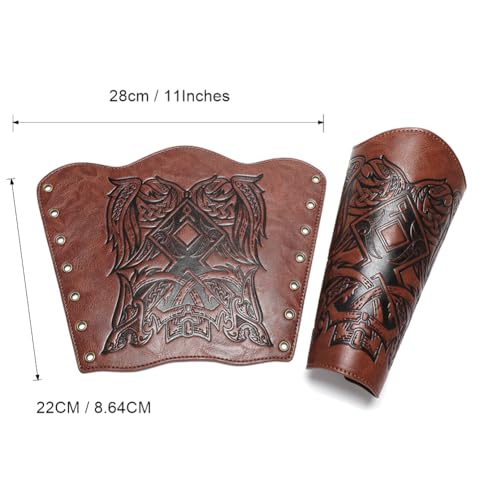 Medieval Leather Bracers Dragon Embossed Viking Leather Bracers Leather Arm Armer Cuff Leather Gauntlet Costumes Accessories - style: Viking Angle Wings Leather Bracers-light Brown