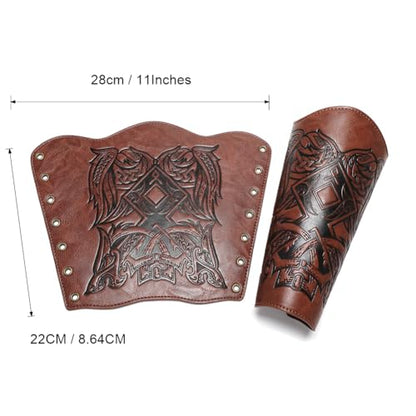 Medieval Leather Bracers Dragon Embossed Viking Leather Bracers Leather Arm Armer Cuff Leather Gauntlet Costumes Accessories - style: Viking Angle Wings Leather Bracers-light Brown