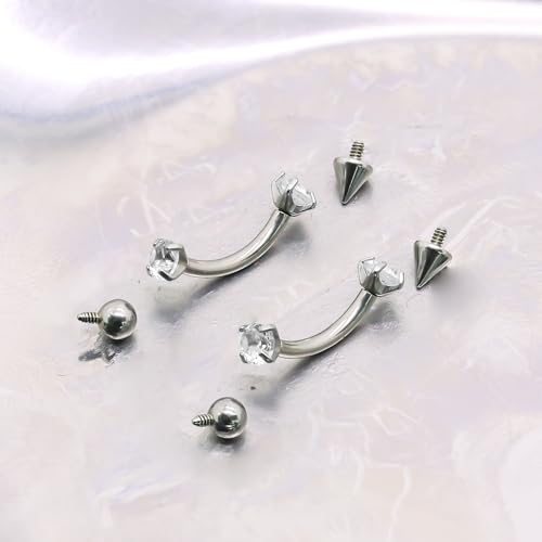 16G Eyebrow Piercing Jewelry Surgical Steel Internal Thread Curved Barbell Tiny Eyebrow Ring Vertical Labret Lip Jewelry Ear Rook Small Christmas Belly Button Ring for Women Men - color: white