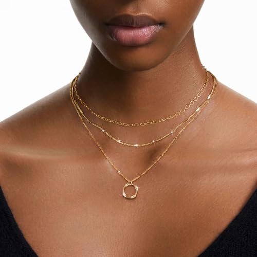 Kyerlyn Layered Necklaces for Women, 14K Gold Plated Necklace Sterling Silver Necklace Stack Circle Pendant Necklace Trendy Long Chain Stackable Silver Necklace Set Dainty Gold Stacked Jewelry Gifts