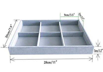 6-Grid Stackable Premium Quality Grey Velvet Jewelry Organizer Multi Function Rearrangeable Divider for Collectibles Jewelry Necklace Earring Ring Buttons Precious Stone Art Delicate - size: 6-Grid