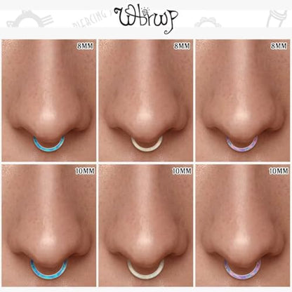 WBRWP 316L Stainless Steel Nose Hoop Rings Clicker with Zircon/Opal 14g-20g | Hypoallergenic Nose Rings Segment Clicker Lip Rings Cartilage Rook Conch Earrings Diameter 5mm-10mm - color: Flat silver ring with blue opal -1pc pack