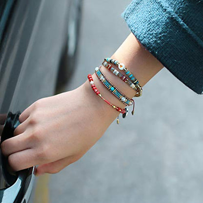 KELITCH Crystal Agate Friendship Bracelet Handmade Seed Beads Adjustable Bracelets for Women - color: Red