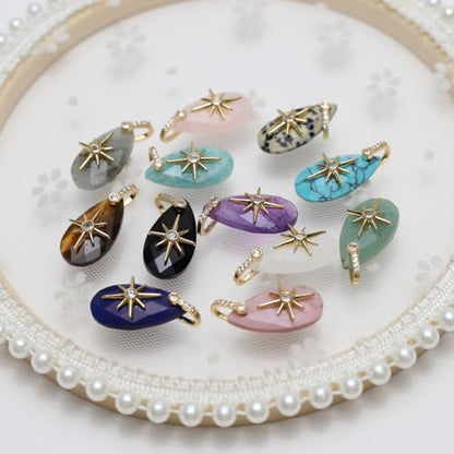 LE SKY Natural Stone Pendants Healing Crystal Gemstones with Rhinestone Charms for jewelry Making Necklace DIY Craft Gift - color: tear drop
