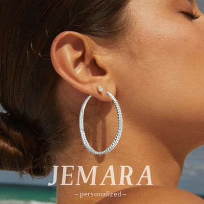 JEMARA Silver Hoop Earrings for Women Hypoallergenic 925 Sterling Silver Post Hoop Earrings Lightweight Thick Large Silver Hoop Earrings 30/40/50MM - color: Silver-50MM