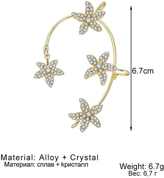 BETHYNAS Glitter Rhinestone Butterfly Flower Ear Cuff Sparkly Non-Pierced Crystal Tassel Fake Earrings Climber Lady Ear Wrap Bridal Party Ear Jewelry for Women and Girls - color: Gold Flower