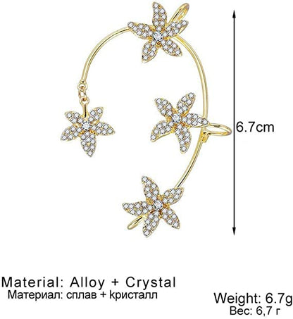 BETHYNAS Glitter Rhinestone Butterfly Flower Ear Cuff Sparkly Non-Pierced Crystal Tassel Fake Earrings Climber Lady Ear Wrap Bridal Party Ear Jewelry for Women and Girls - color: Gold Flower