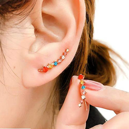 Silver Rose Gold Plated Cubic Zircon Climber Wrap Cuff Earrings - color: Rose Gold Colorful