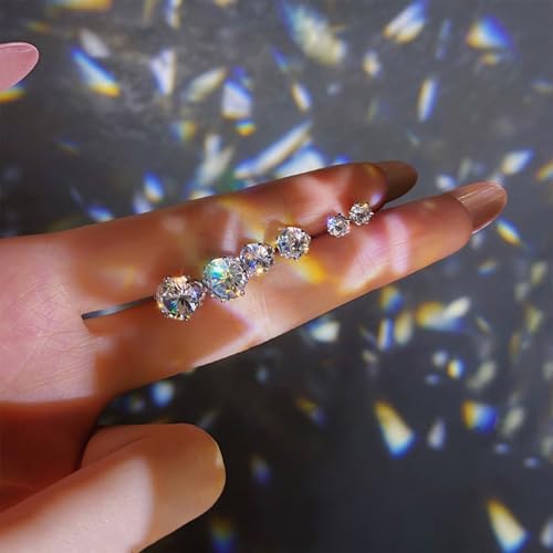 925 Sterling Silver Earrings, Cubic Zirconia Stud Earrings, Diamond Stud Earrings for Women - color: Sterling Silver Screw Back Earrings - 4mm 5mm 6mm