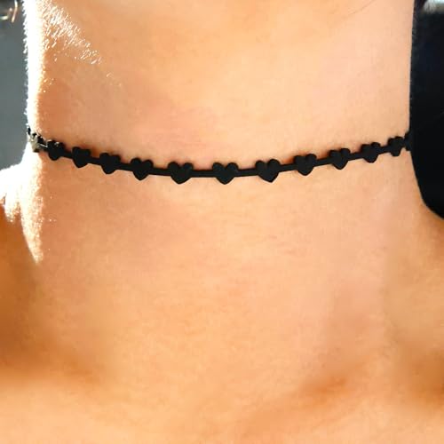 Fesciory Black Necklaces for Women, Adjustable Layered Velvet Leather Lace Collar Necklace, Goth Jewelry Gifts. - color: Small Heart