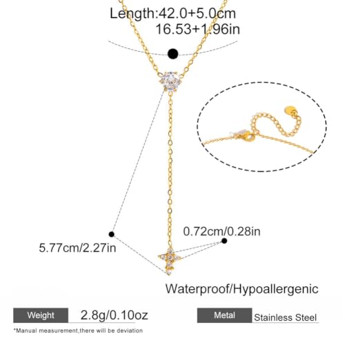 Lariat Necklace for Women CZ Y Shaped Necklaces Summer Birthday Jewelry Gifts - color: Gold Cross Drop