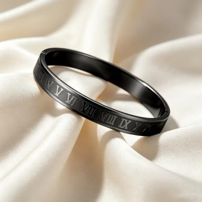 4/6/8mm Numeral Bangle Stainless Steel Engraved Unisex Bracelet Inspirational Gifts for Her - color: Black, size: 8mm