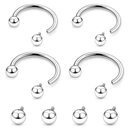 Hoeudjo Internally Threaded Septum Rings 16G Surgical Steel Horseshoe Septum Jewelry Lip Ring 8mm 10mm with Replacement Balls Ball Grabber Tool Smiley Piercing Jewelry for Women Men - color: silvertone