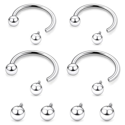 Hoeudjo Internally Threaded Septum Rings 16G Surgical Steel Horseshoe Septum Jewelry Lip Ring 8mm 10mm with Replacement Balls Ball Grabber Tool Smiley Piercing Jewelry for Women Men - color: silvertone