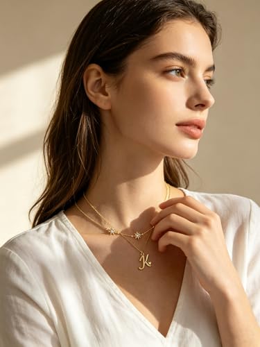 14K Gold A-Z Initial Lette Necklace Star Choker Women Necklace | Personalized Initial Jewelry, Meaningful Name Letter Gift for Women Wife Mom Friend, Perfect Present For Birthday/Anniversary - style: 14K Gold-K