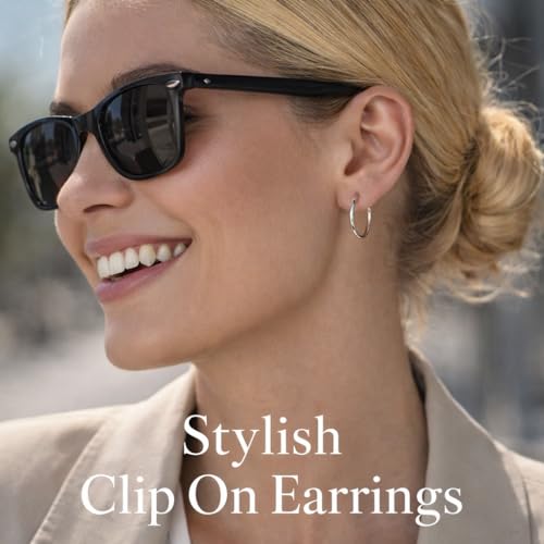 Gold Clip On Spring Hoop Earrings for Women - 14K Chunky Non Pierced Earring Plated Hoops Drop Dangle Earrings No Piercing Jewelry - color: Silver