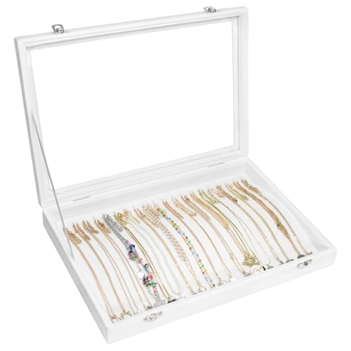 Vicoter 20 Hooks Necklace Organizer,Velvet Necklace Holder Tray with Lid - color: Ivory, size: 20 Hook