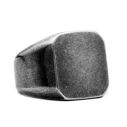 HIJONES Mens Stainless Steel Signet Ring Matte Brushed Square | Simple Statement ,Wedding Band,Polished Round - color: Square-Ancient Silver
