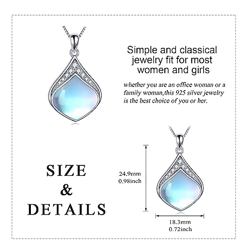 YAFEINI Teardrop Necklace Sterling Silver Filigree Irish Pendant Necklace Natural Stone Moonstone/Lapis Lazuli/Larimar/Moss Agate Necklace Jewelry - color: Moonstone teardrop necklace with cz