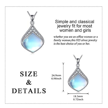 YAFEINI Teardrop Necklace Sterling Silver Filigree Irish Pendant Necklace Natural Stone Moonstone/Lapis Lazuli/Larimar/Moss Agate Necklace Jewelry - color: Moonstone teardrop necklace with cz