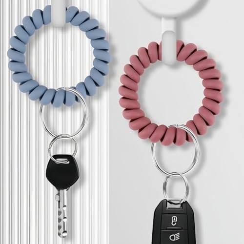 11PCS Colorful Spiral Coil Hair Tie for Women | Stretchable Wristband Wristlet Keychain, Wrist Key Chain Wristlet, Wrist Key Holder Key Ring