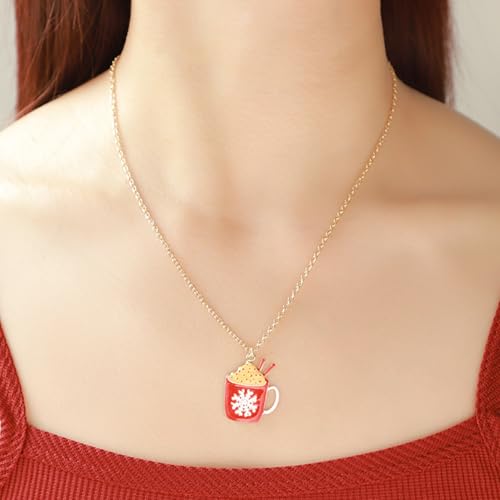 Gold Compass Charm Necklace for Women, Trendy Simple Dainty Inspirational Compass Butterfly Bow Knot Red Christmas Mug Sun Friendship Necklaces Graduation Gifts - style: Red Mug/Snowflake